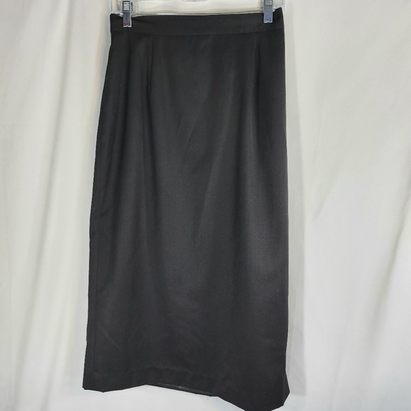 BICÉ Black 100% Wool Partial Elastic Waist Side Slit Lined Midi Skirt Size 12 - Picture 1 of 6